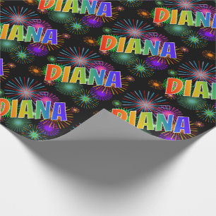 Rainbow First Name "DIANA" + Fireworks Wrapping Paper
