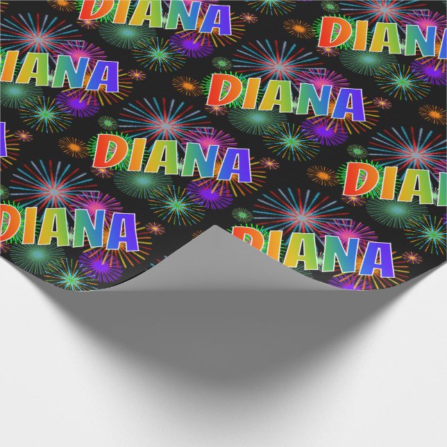 Rainbow First Name "DIANA" + Fireworks Wrapping Paper (Corner)