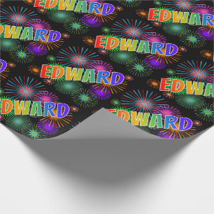 Rainbow First Name "EDWARD" + Fireworks Wrapping Paper
