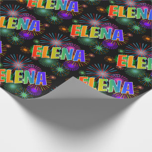 Rainbow First Name "ELENA" + Fireworks Wrapping Paper