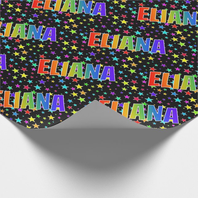 Rainbow First Name "ELIANA" + Stars Wrapping Paper (Corner)