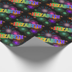 Rainbow First Name "ELIZABETH" + Fireworks Wrapping Paper