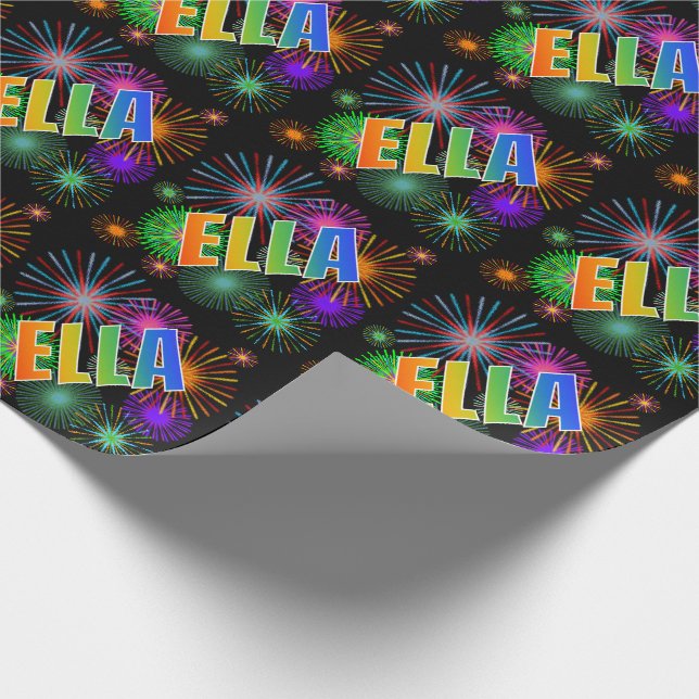 Rainbow First Name "ELLA" + Fireworks Wrapping Paper (Corner)