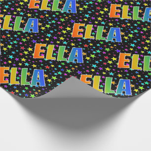 Rainbow First Name "ELLA" + Stars Wrapping Paper