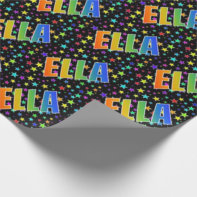 Rainbow First Name "ELLA" + Stars Wrapping Paper (Corner)