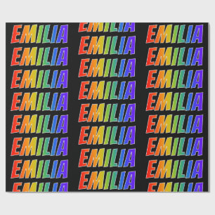 Rainbow First Name "EMILIA"; Fun & Colourful Wrapping Paper