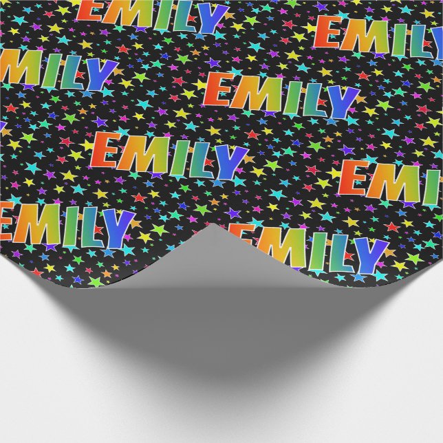 Rainbow First Name "EMILY" + Stars Wrapping Paper (Corner)