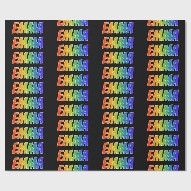 Rainbow First Name "EMMA"; Fun & Colourful Wrapping Paper (Flat)