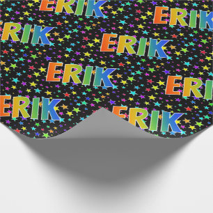 Rainbow First Name "ERIK" + Stars Wrapping Paper
