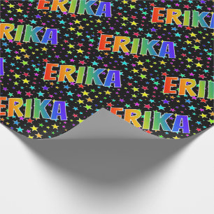Rainbow First Name "ERIKA" + Stars Wrapping Paper