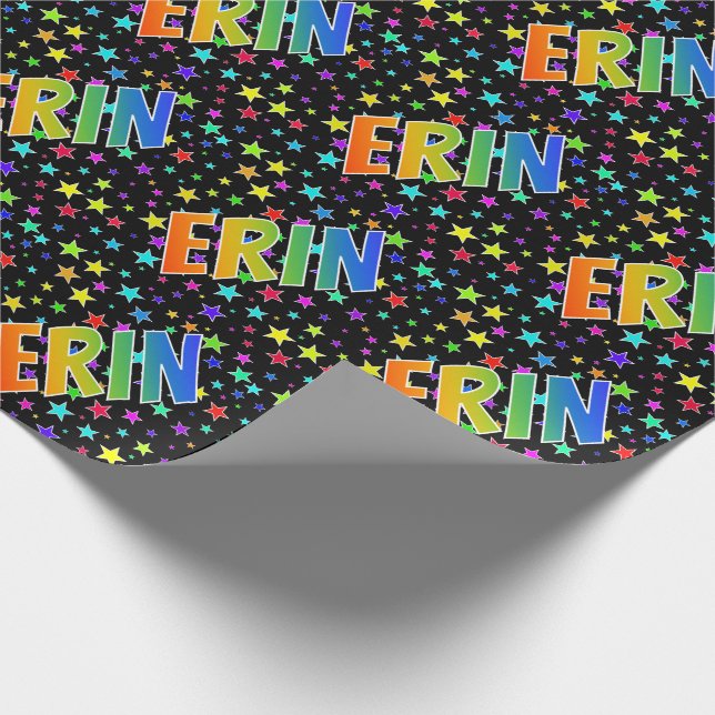 Rainbow First Name "ERIN" + Stars Wrapping Paper (Corner)