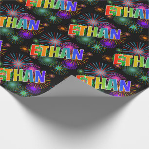 Rainbow First Name "ETHAN" + Fireworks Wrapping Paper