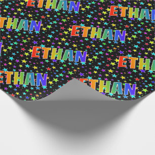 Rainbow First Name "ETHAN" + Stars Wrapping Paper