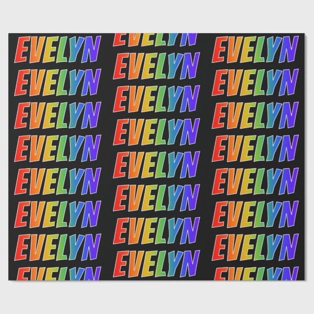 Rainbow First Name "EVELYN"; Fun & Colourful Wrapping Paper (Flat)