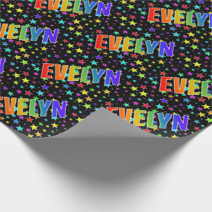 Rainbow First Name "EVELYN" + Stars Wrapping Paper