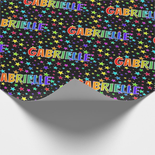 Rainbow First Name "GABRIELLE" + Stars Wrapping Paper (Corner)