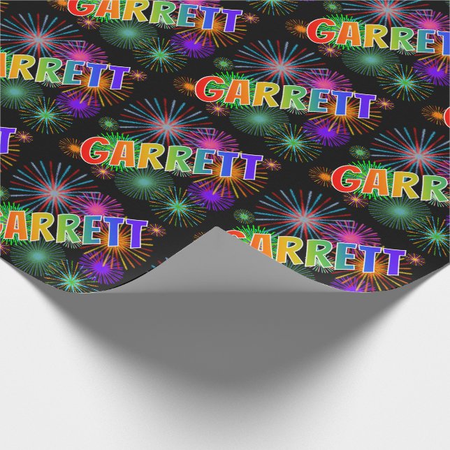Rainbow First Name "GARRETT" + Fireworks Wrapping Paper (Corner)