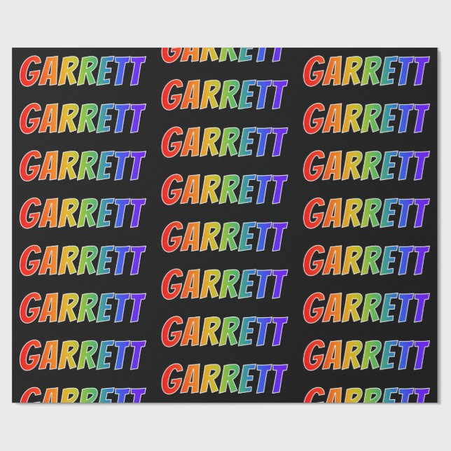 Rainbow First Name "GARRETT"; Fun & Colourful Wrapping Paper (Flat)