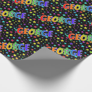 Rainbow First Name "GEORGE" + Stars Wrapping Paper