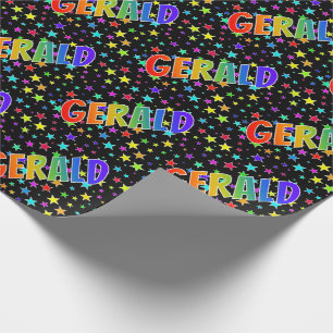 Rainbow First Name "GERALD" + Stars Wrapping Paper