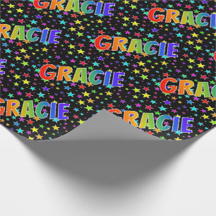 Rainbow First Name "GRACIE" + Stars Wrapping Paper