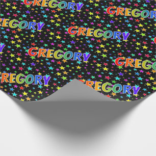 Rainbow First Name "GREGORY" + Stars Wrapping Paper