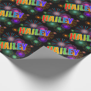 Rainbow First Name "HAILEY" + Fireworks Wrapping Paper