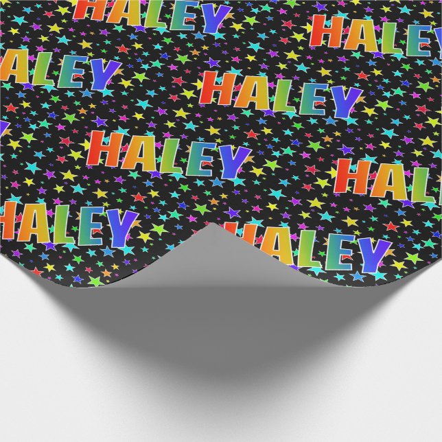 Rainbow First Name "HALEY" + Stars Wrapping Paper (Corner)