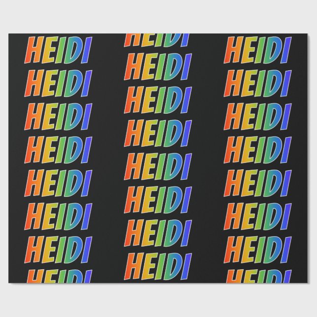 Rainbow First Name "HEIDI"; Fun & Colourful Wrapping Paper (Flat)