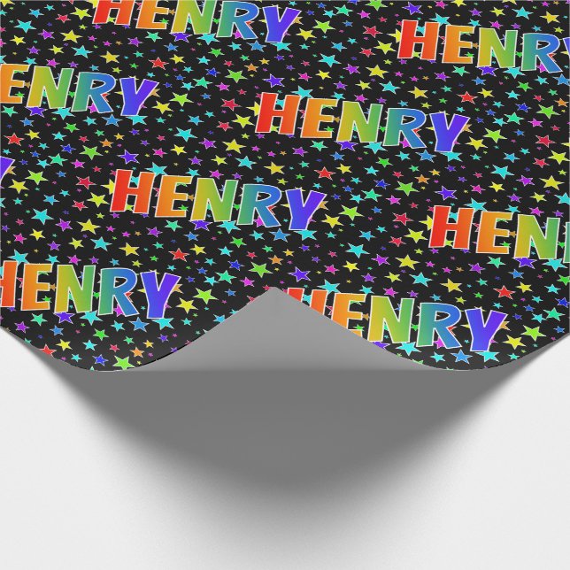 Rainbow First Name "HENRY" + Stars Wrapping Paper (Corner)