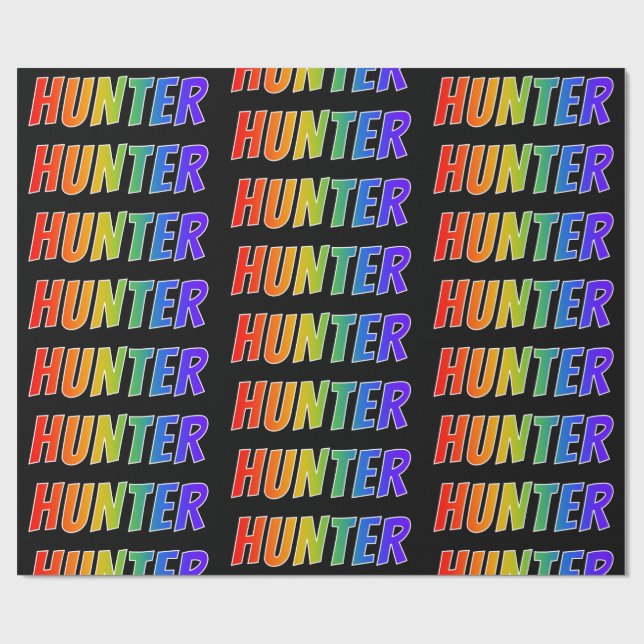 Rainbow First Name "HUNTER"; Fun & Colourful Wrapping Paper (Flat)