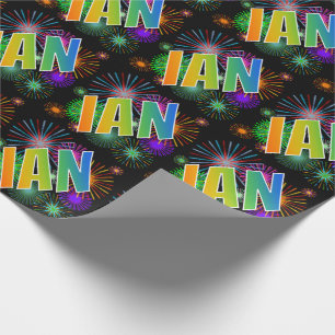 Rainbow First Name "IAN" + Fireworks Wrapping Paper