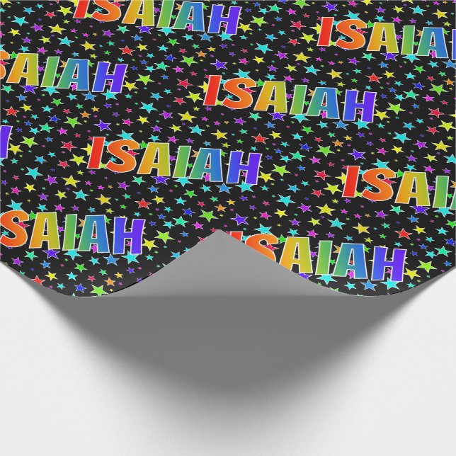 Rainbow First Name "ISAIAH" + Stars Wrapping Paper (Corner)