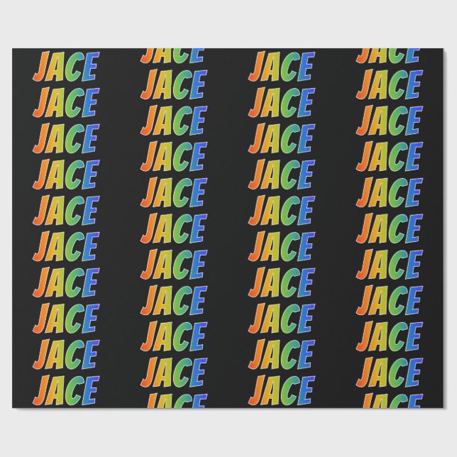 Rainbow First Name "JACE"; Fun & Colourful Wrapping Paper (Flat)