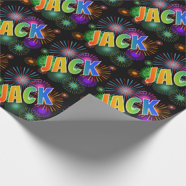 Rainbow First Name "JACK" + Fireworks Wrapping Paper (Corner)