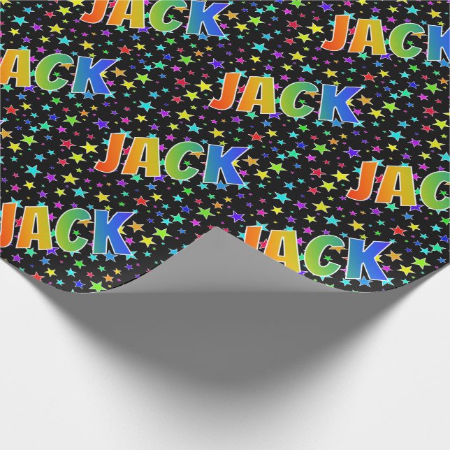 Rainbow First Name "JACK" + Stars Wrapping Paper (Corner)