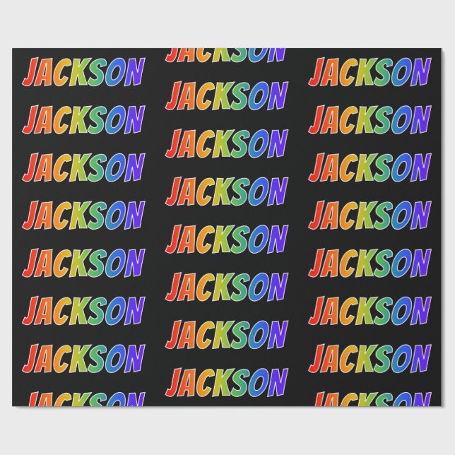 Rainbow First Name "JACKSON"; Fun & Colourful Wrapping Paper (Flat)