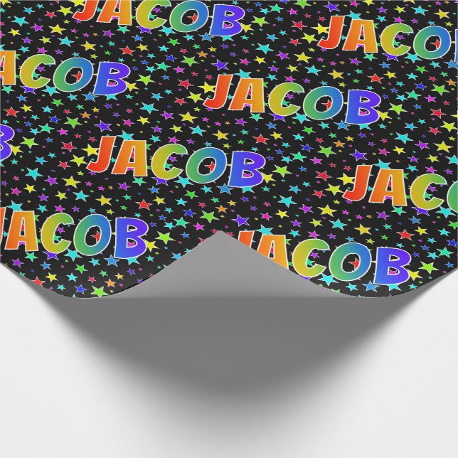 Rainbow First Name "JACOB" + Stars Wrapping Paper (Corner)