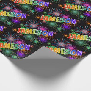 Rainbow First Name "JAMESON" + Fireworks Wrapping Paper