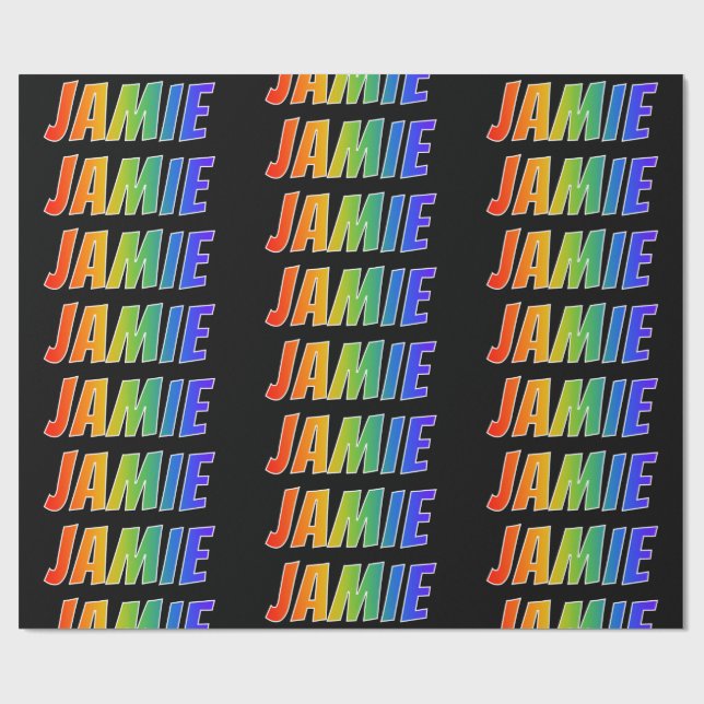 Rainbow First Name "JAMIE"; Fun & Colourful Wrapping Paper (Flat)