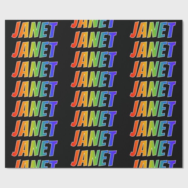 Rainbow First Name "JANET"; Fun & Colourful Wrapping Paper (Flat)