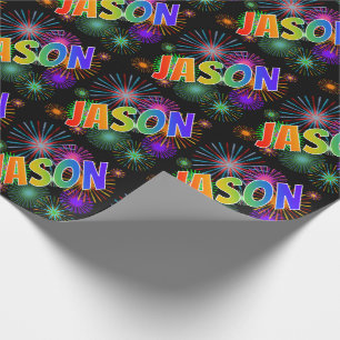 Rainbow First Name "JASON" + Fireworks Wrapping Paper