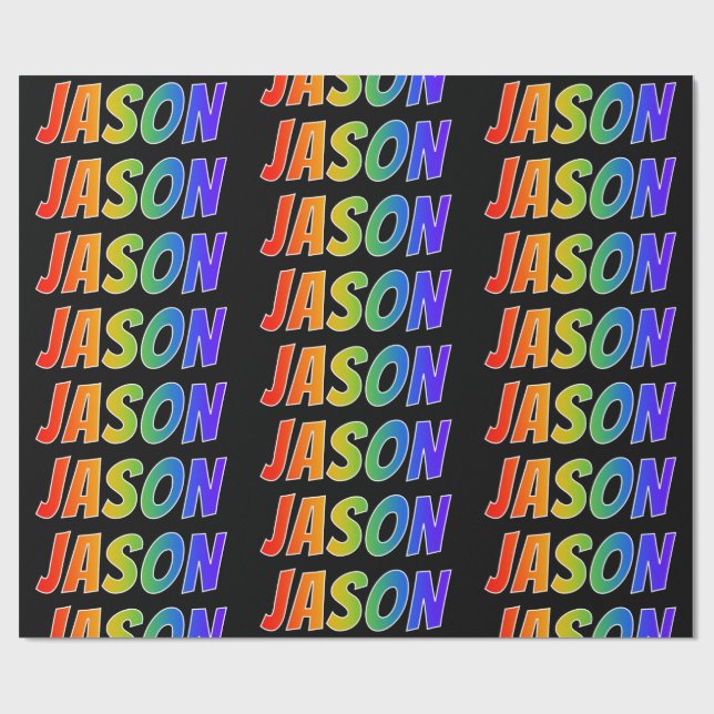 Rainbow First Name "JASON"; Fun & Colourful Wrapping Paper (Flat)