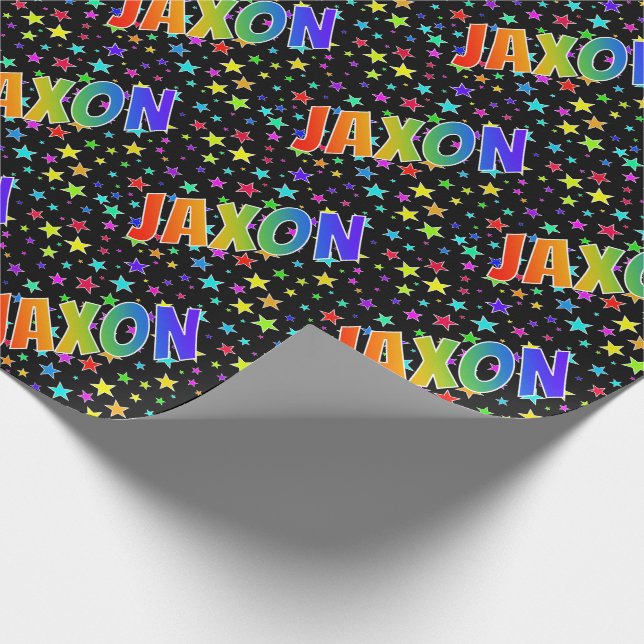 Rainbow First Name "JAXON" + Stars Wrapping Paper (Corner)