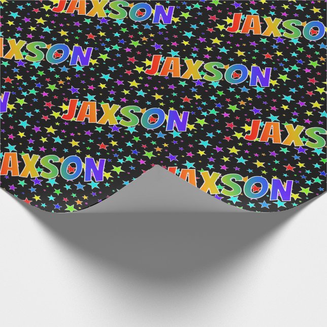 Rainbow First Name "JAXSON" + Stars Wrapping Paper (Corner)