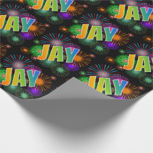 Rainbow First Name "JAY" + Fireworks Wrapping Paper