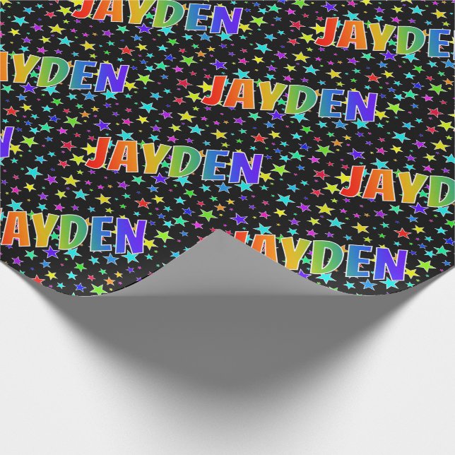 Rainbow First Name "JAYDEN" + Stars Wrapping Paper (Corner)