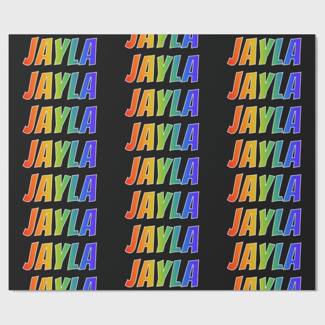 Rainbow First Name "JAYLA"; Fun & Colourful Wrapping Paper (Flat)