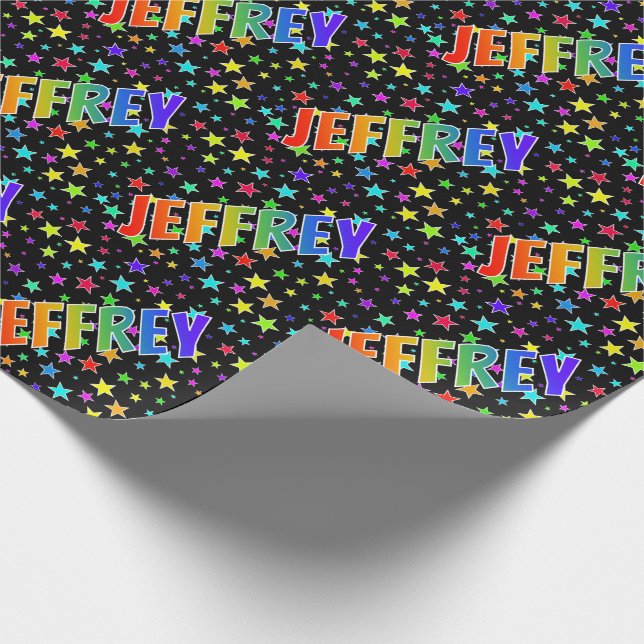 Rainbow First Name "JEFFREY" + Stars Wrapping Paper (Corner)