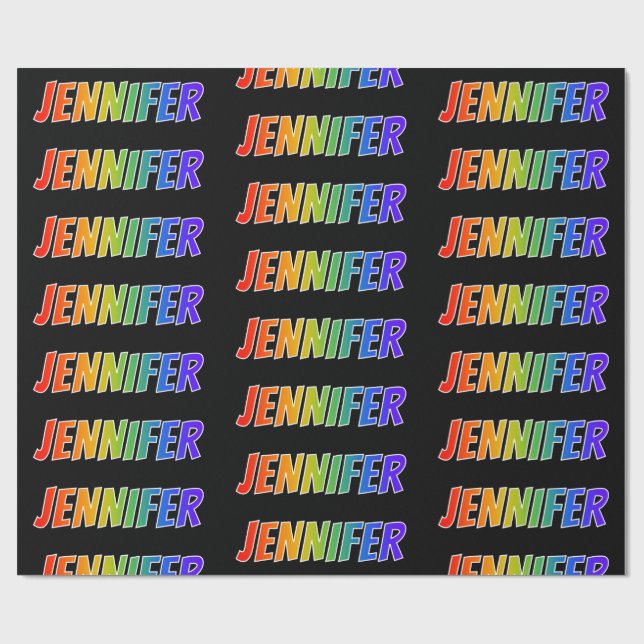 Rainbow First Name "JENNIFER"; Fun & Colourful Wrapping Paper (Flat)
